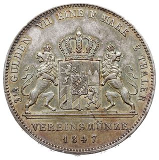 Ludwik I 1825-1848, dwutalar = 3 1/2 guldena 1847, J. 65, AKS 74, Thun 74, na rewersie niewielka wada blachy, bardzo rzadki w tym stanie zachowania, patyna