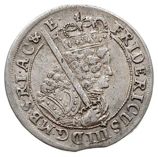 Fryderyk III 1688-1701, ort 1700 CG, Królewiec, v. Schr. 760, znana tylko 1 odmiana (3 stemple), bardzo rzadki rocznik, wybite nieco uszkodzonym stemplem