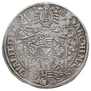 August 1553-1586, talar 1569 HB, Drezno, srebro 28.92 g, Dav. 9798, Kahnt 58, Schnee 721, nieco porysowane tło na awersie
