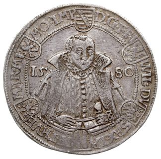 Fryderyk Wilhelm i Jan 1573-1603, talar 1580, Saalfeld, srebro 28.99 g, Dav. 9768, Koppe 28a, Schnee 234, patyna, rzadki