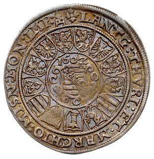 Jan Kazimierz i Jan Ernest 1572-1633, 1/2 talara 1602, Coburg, srebro 14.41 g, Merseb. 2962 (ale rok 1603), bardzo rzadki rocznik, ciemna patyna