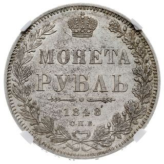 rubel 1848 СПБ-НI, Petersburg, Bitkin 213, Adrianov 1848в, w pudełku firmy NGC z oceną MS 61, pięknie zachowany