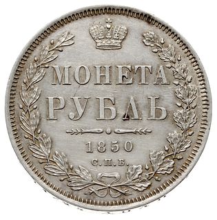 rubel 1850 СПБ ПА, Petersburg, Bitkin 221 (R), Adrianov 1850в (10.000 rubli), Ilin (3 ruble), rzadka odmiana, ładnie zachowany
