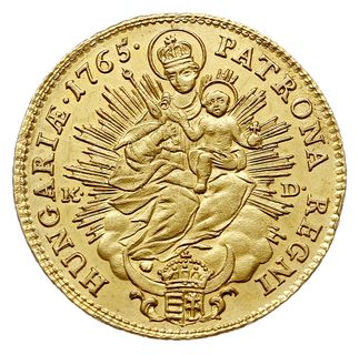 Maria Teresa 1740-1780, dukat 1765 KB / KD, Krzemnica, złoto 3.48 g, Huszár 1653, Eypel. 250, Fr. 179, moneta prawdopodobnie wyjęta z oprawy, ale pięknie zachowana