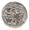 denar, 1146-1157, Aw: Dwaj książęta siedzący za stołem unoszący wspólnie kielich, Rw: Rycerz stoją..