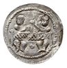 denar, 1146-1157, Aw: Dwaj książęta siedzący za stołem unoszący wspólnie kielich, Rw: Rycerz stoją..