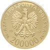 200.000 złotych 1990, Warszawa, 10-lecie Solidarności, złoto 999,9’, 31.1 g, średnica 39 mm, Parch..