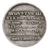 August III -żeton koronacyjny 1734 r., Aw: Korona i napis MERVIT ET TVEBITVR, Rw: Napis poziomy, s..