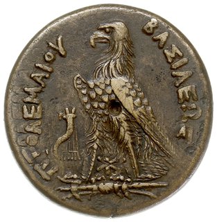 Egipt, Ptolemeusz III Euergetes 246-221 pne, brąz AE-31, Aw: Głowa Zeusa Ammona w prawo, Rw: Orzeł stojący na wiązce piorunów w lewo, przed nim róg obfitości, między łapami monogram PX, brąz 21.42 g, SNG Cop. 176