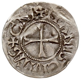 Karol II Łysy 843-877 - jako król Francji, denar, Le Mans, Aw: Monogram Karolvs, wokoło GRATIA D-I REX, Rw: Krzyż, CNI+MANIS CIVITAS, srebro 1.36 g, Depeyrot 559