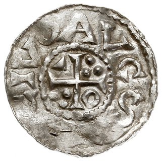 Henryk II 1002-1024, denar 1009-1024, Augsburg, Aw: Popiersie w prawo, HEINRIC REX, Rw: Krzyż z ozdobnikami w kątach, AVGSTA CIV, srebro 1.20 g, Hahn 145.6, gięty