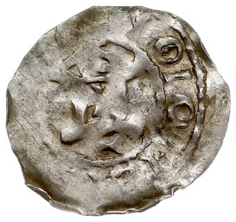 Konrad II, Moguncja, denar, Aw: Krzyż z kulkami w kątach, HCVHA..., Rw: Kapliczka z krzyżykiem wewnątrz, MOIONC..., srebro 0.91 g, Dbg. 789, Kluge -, gięty