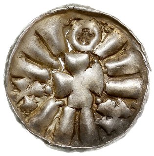 Otto I - Otto III 955-1002, jednostronny denar krzyżowy X w., Magdeburg?, Krzyz kawalerski, wokoło belki, dwa krzyże i kółko, srebro 1.42 g, Dbg 1329, Kluge 50