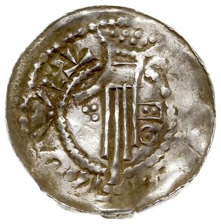 Henryk II 1002-1024, denar, Esslingen, Aw: Popiersie w prawo, HEINRCVS, Rw: Dłoń opatrzności, [SVI]TAL[IS], srebro 1.28 g, Dbg 951, Kluge 84, gięty