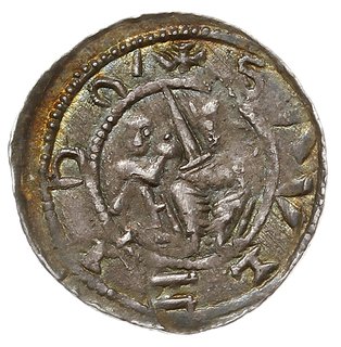 denar, Aw: Książę siedzący na tronie na wprost, obok giermek, Rw: Rycerz walczący ze lwem, srebro 0.39 g, Gum.H. 82, Kop. 49 (R2), Str. 40, Such. XVI