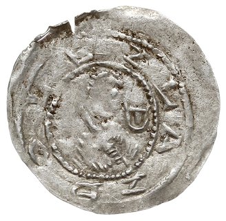 denar, Aw: Popiersie z mieczen na wprost, Rw: Trzej bracia siedzący za stołem, srebro 0.29 g, Gum.H. 92, Kop. 57 (R4), Str. 58, Such. XXI