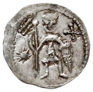 denar, Aw: Dwaj książęta za stołem, Rw: Rycerz z proporcem i tarczą, srebro 0.54 g, Gum.H. 93, Kop. 56 (R1), Str. 59, Such. XIX/2