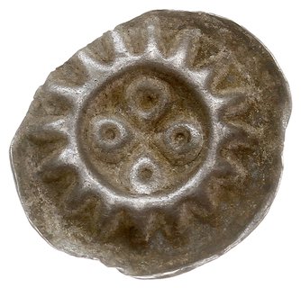 Pyrzyce, brakteat XIII-XIV w., Czterolistny kwiat (rozeta), promieniste linie, srebro 0.32 g, Dbg-P. 125, Kop. 4778 (R5), ładnie zachowany i bardzo rzadki