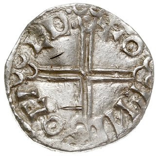 naśladownictwo denara typu long cross” Aethelreda II, ok. 995-1005, Aw: Popiersie w lewo, OCPLODIГ+OŁFF, Rw: Długi krzyż, +O ŁИI OCI LD, 2.37 g, Malmer Sigtuna 258 / 645, gięty, ładny, w pełni czytelny egzemplarz