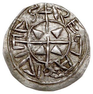 Stefan I 997-1038, denar, Aw: Krzyż z czterema grotami w polach, STEPHANVS REX, Rw: Krzyż z czterema grotami w polach, REGIA CIVITAS, srebro 0.90 g, Huszar 1