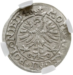 grosz 1546, Kraków, napis w trzech wierszach i u dołu dwa trójlistki, PN.13-Dut.19 (R4), rzadszy wariant, moneta w pudełku NGC z certyfikatem AU55, ładnie zachowana