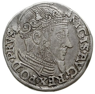 trojak 1557, Gdańsk, popiersie króla bez obwódek i lilijki pod datą, Iger G.57.3.a (R4), bardzo rzadki