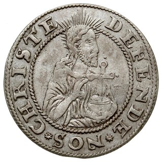 grosz oblężniczy 1577, Gdańsk, wybity w czasie gdy zarządcą mennicy był K. Goebl, na awersie głowa Chrystusa nie wystaje poza wewnętrzną obwódkę, T. 2.50