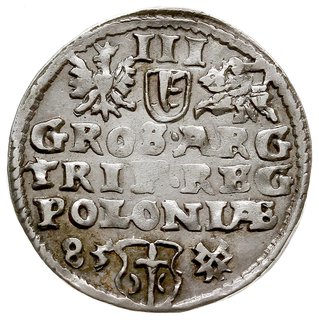 trojak 1585, Poznań, mała głowa króla i napis wokoło STEP D G REX PO M D L, Iger P.85.1.d (R2), ładnie zachowany