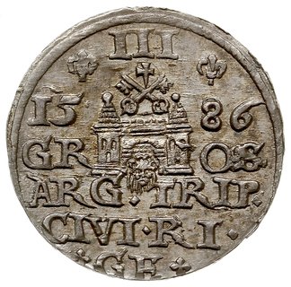 trojak 1586, Ryga, odmiana z małą głową króla, Iger R.86.d (R), Gerbaszewski 2