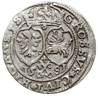 grosz 1581, Ryga, odmiana z herbami Polski i Litwy, Gerbaszewski 2.3, T. 8, rzadki