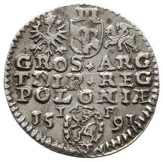 trojak 1591, Olkusz, Iger O.91.- popiersie króla występujące tylko w rocznikach 1589 i 1590, bardzo rzadki