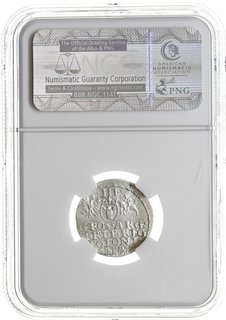 trojak 1592, Olkusz, na rewersie znak topór -zarządcy mennicy Kaspra Rytkiera i znak mennicy -jabłko królewskie, Iger O.92.7.a (R5), moneta wytworzona techniką walcową, w pudełku NGC z certyfikatem MS 62, rzadka