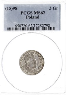 trojak 1598, Olkusz, Iger 98.1.b, moneta w pudełku PCGS z certyfikatem MS62