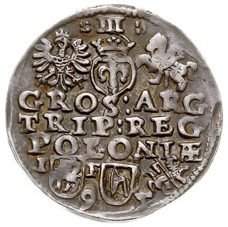 trojak 1595, Lublin, odmiana ze znakiem Topór (zarządcy mennicy Kacpra Rytkiera), awers Iger L.95.1.a rewers Iger L.95.2.d, T. 25, ciemna patyna, bardzo rzadki