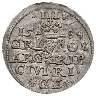 trojak 1589, Ryga, litery GE pomiędzy lilijkami, Iger R.89.2.a (R3), Gerbaszewski 6