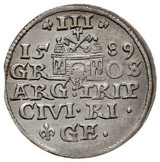 trojak 1589, Ryga, z lewej strony liter GE lilijka, a z prawej kropka, Iger R.89.3.d (R), Gerbaszewski 6