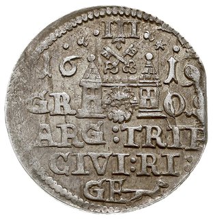 trojak 1619, Ryga, odmiana z małą głową króla, Iger R.19.1.b (R3), Gerbaszewski 1.25, T. 3, rzadki