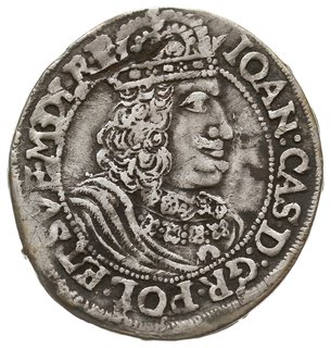 ort 1655, Toruń, odmiana -na rewersie znak menniczy trójkącik z gwiazdką i litery HI - L , T. 2, moneta wybita charakterystycznie uszkodzonym stemplem, ciemna patyna
