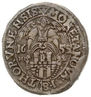ort 1655, Toruń, odmiana -na rewersie znak menniczy trójkącik z gwiazdką i litery HI - L , T. 2, moneta wybita charakterystycznie uszkodzonym stemplem, ciemna patyna