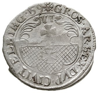 szóstak 1659, Elbląg, okupacja szwedzka, na awersie popiersie i tytulatura Karola Gustawa, AAJ 61, rzadki, pięknie zachowany