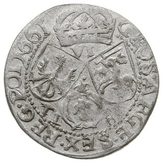 fałszerstwo z epoki szóstaka koronnego 1661/TLB, srebro 2.94 g, umyty, rzadko spotykany szczególnie w tak ładnym stanie zachowania