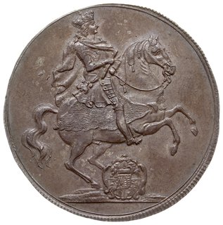 talar wikariacki 1711, Drezno, Aw: Król na koniu, Rw: Trzy stoły z insygniami koronacyjnymi, srebro 29.19 g, Kahnt 283, Schnee 1011, Dav. 2655, patyna, bardzo ładny