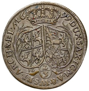 2/3 talara (gulden) 1699, Drezno, litery IL - H (inicjały Jana Lorenza Hollanda), Kahnt 118, Dav. 819