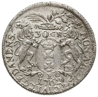 30 groszy (złotówka) 1762, Gdańsk, Kahnt 719.b -na rewersie kropka pod nominałem i węższy wieniec nad nominałem, drobna wada blachy