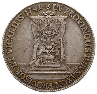 półtalar wikariacki 1741, Drezno, Aw: Król na koniu, Rw: Tron, Kohl 521, Merseb. 1698, patyna, dość ładnie zachowany
