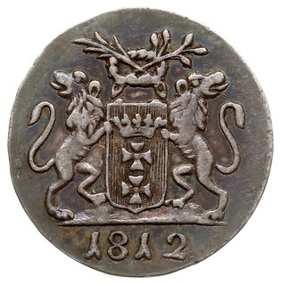 grosz 1812, Gdańsk, odbitka w srebrze 1.86 g, Plage 49, stara wielokolorowa patyna, rzadki i ładny