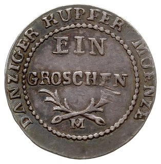 grosz 1812, Gdańsk, odbitka w srebrze 1.86 g, Plage 49, stara wielokolorowa patyna, rzadki i ładny