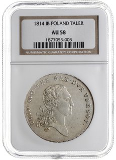talar 1814, Warszawa, Plage 116, Dav. 247, moneta w pudełku NGC z certyfikatem  AU58, rzadki i ładnie zachowany