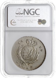 talar 1814, Warszawa, Plage 116, Dav. 247, moneta w pudełku NGC z certyfikatem  AU58, rzadki i ładnie zachowany