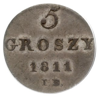 5 groszy 1811 IB, Warszawa, Plage 96, moneta w pudełku PCGS z certyfikatem AU58, przebitka na 1/24 talara pruskiego, bardzo ładne